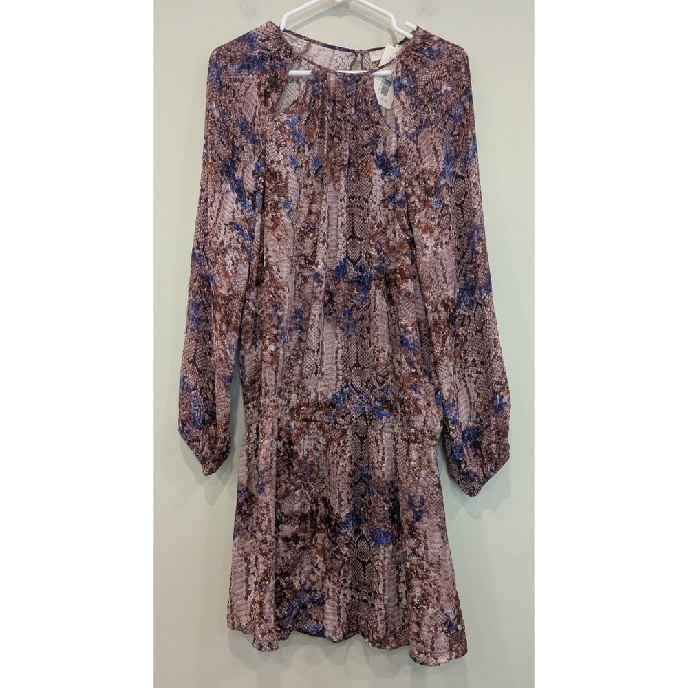 NWT Ramy Brook 100% Silk Kayla Long Sleeve Snakeskin Print Dress Size Large